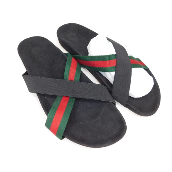 GUCCI SLIDE SANDALS CRISS ROSS STRAP GREEN RED WEB SZ 8.5 - Picture 1 of 9